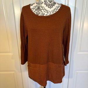 Cut Loose loose tunic with stripes and solid and front patch pockets women's S